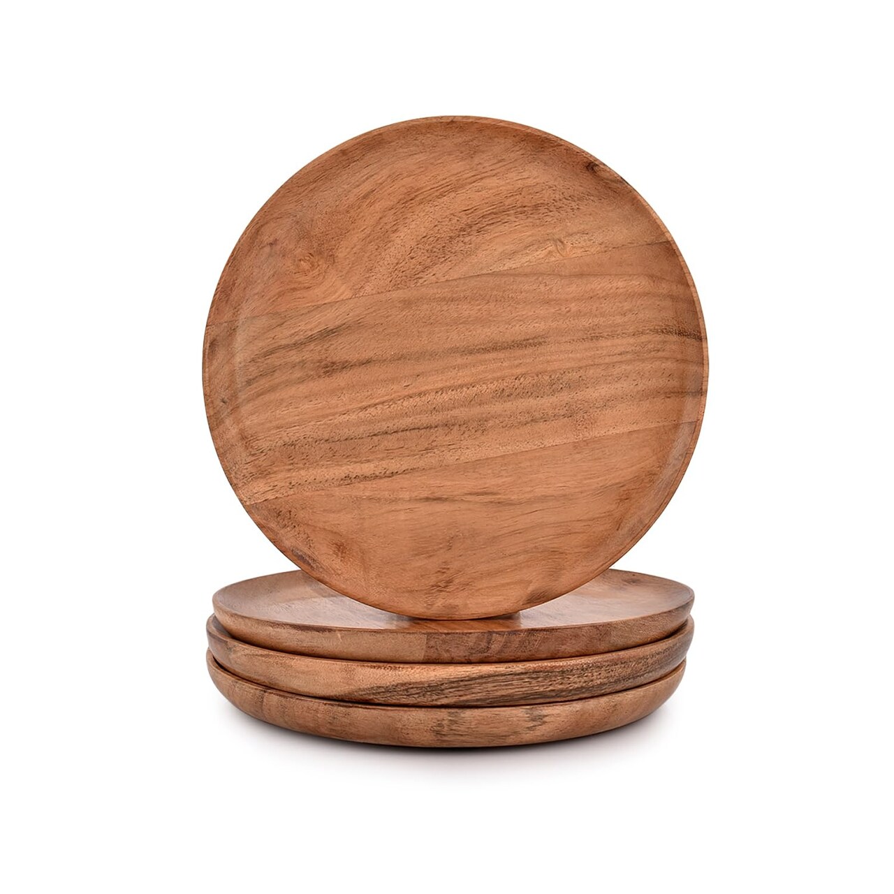 Acacia Wood Round Platters Set of 4 for Ottoman or Side Table, Charcuterie Board or Cheese Platter for Living Room (8" x 8" x 0.75")